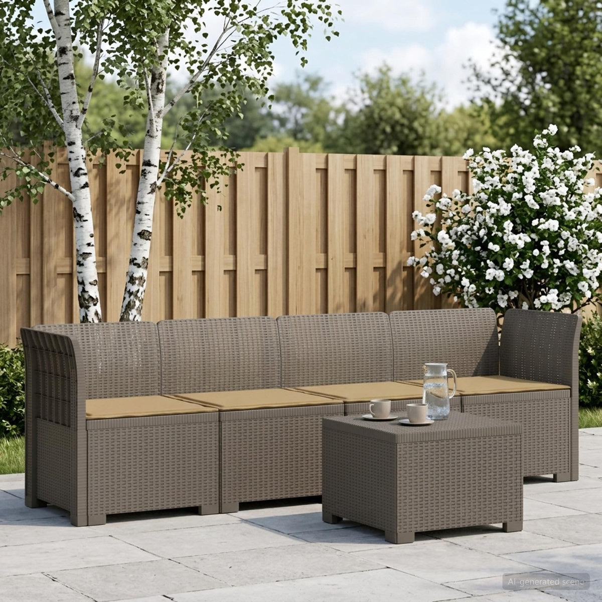 4-Persoons Tuin Sofa met Kussens Rieten Look PP Lichtgrijs is nu te koop bij PeponiXL, paradijselijk wonen!