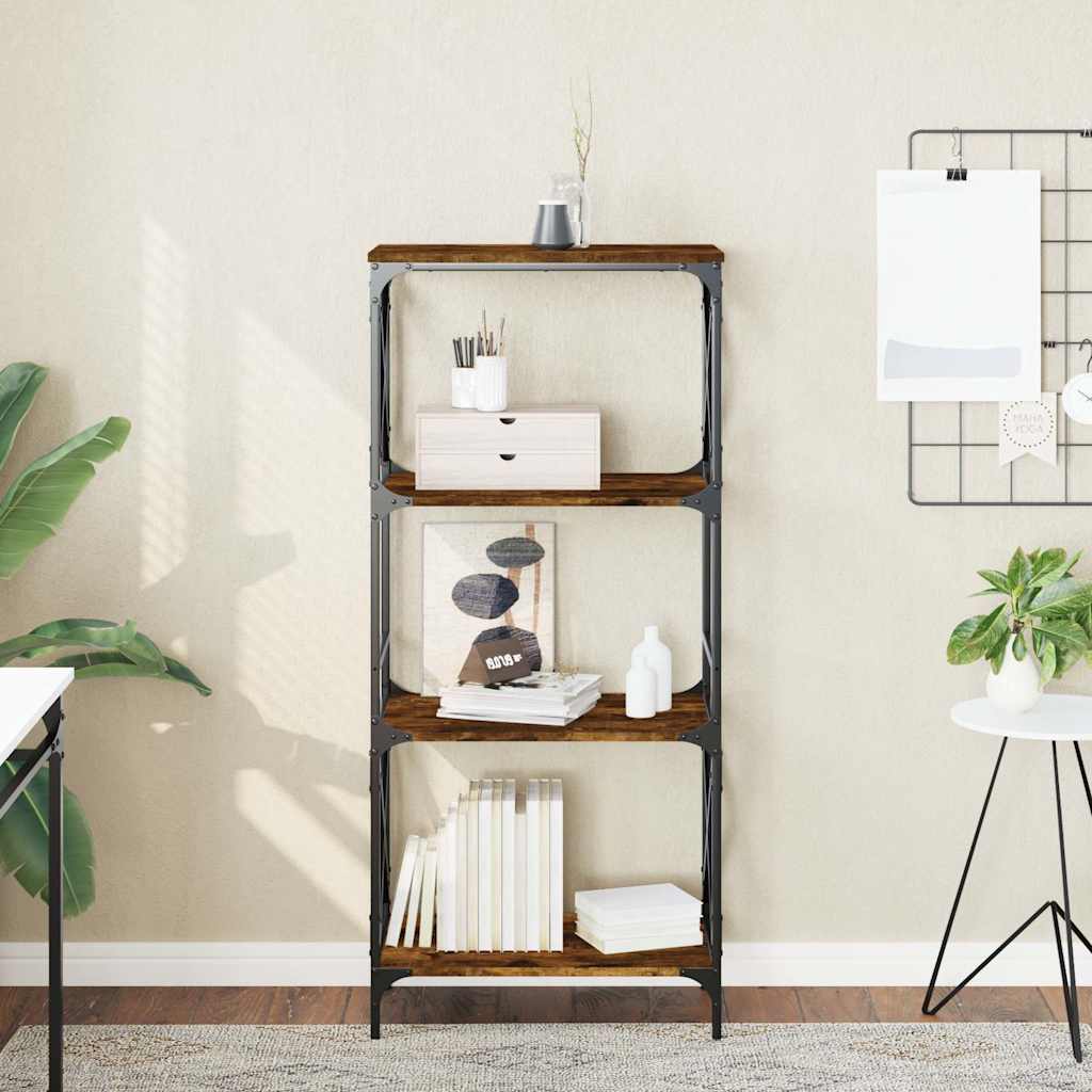 Boekenkast 4-laags 59x35x132 cm bewerkt hout gerookt eikenkleur is nu te koop bij PeponiXL, paradijselijk wonen!