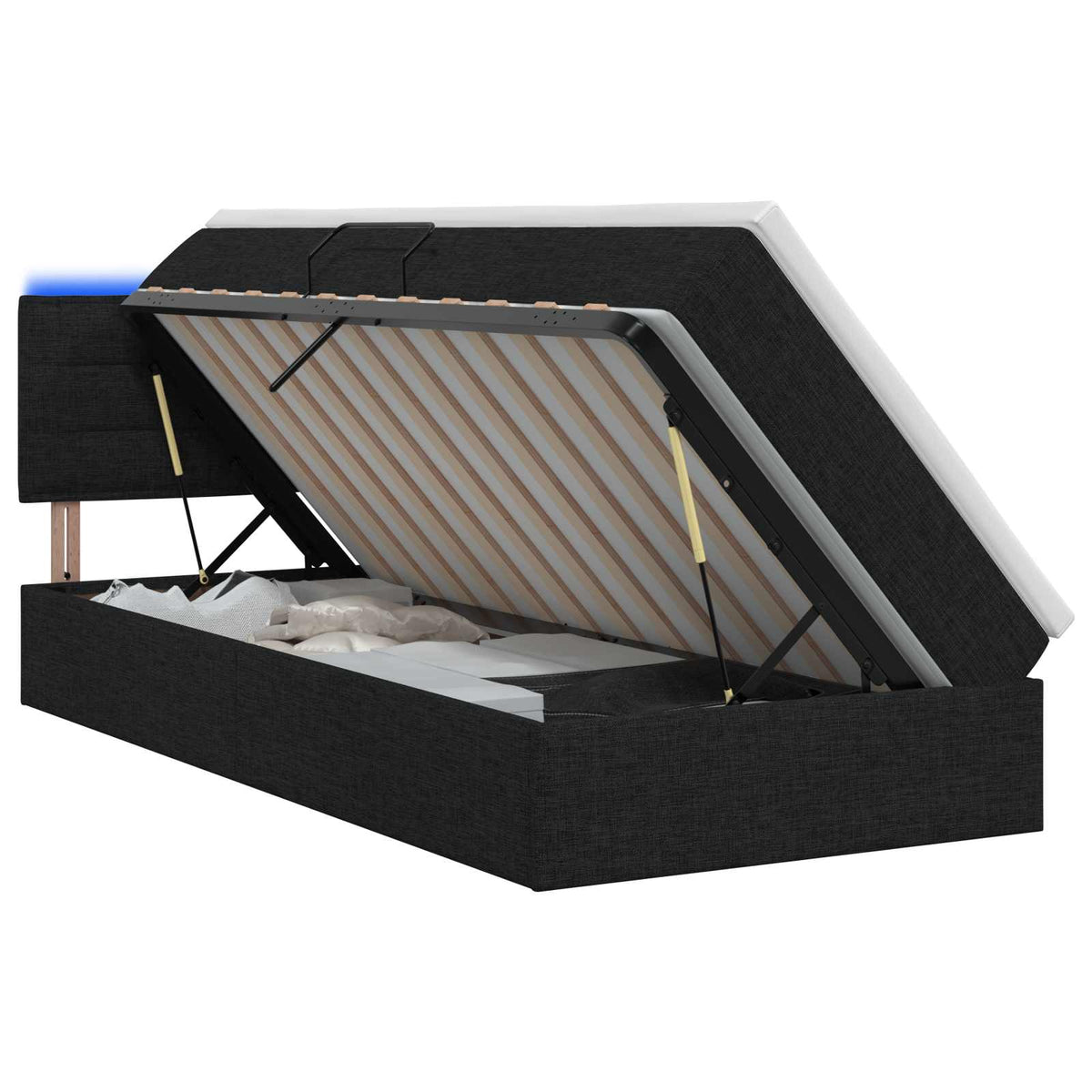 LED Opslagbed met Matras Zwart 90 x 200 cm Stof is nu te koop bij PeponiXL, paradijselijk wonen!