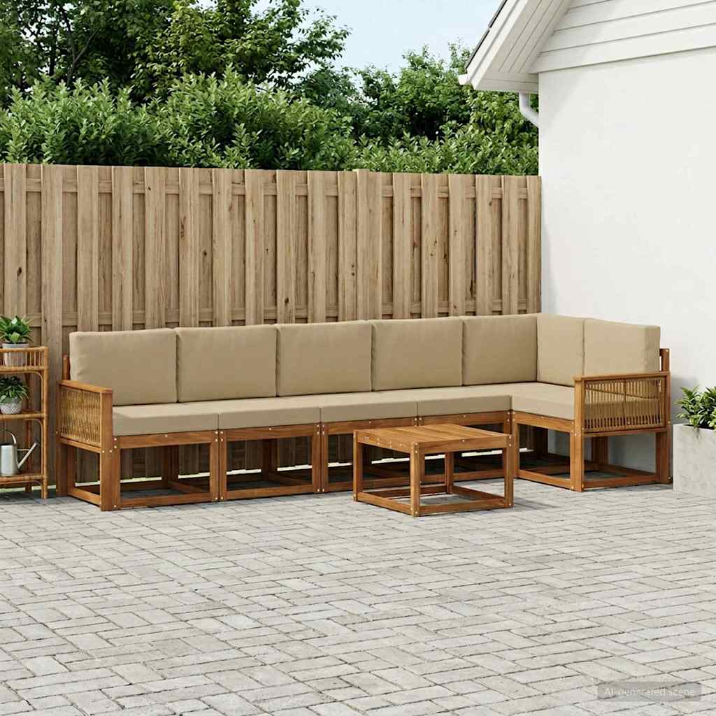Buiten bankenset met kussen 7 pcs Natuurlijk en Beige Polyester is nu te koop bij PeponiXL, paradijselijk wonen!