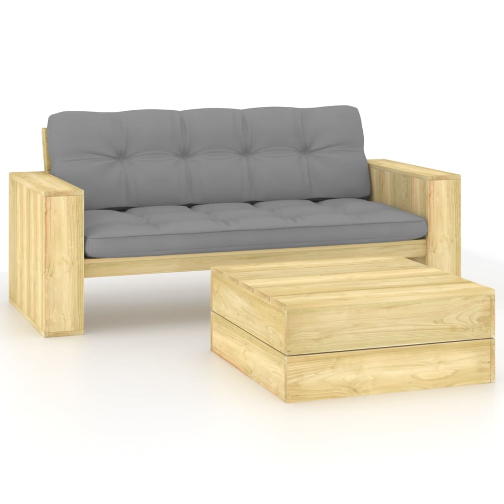 2-delige Loungeset met kussens geïmpregneerd grenenhout is nu te koop bij PeponiXL, paradijselijk wonen!