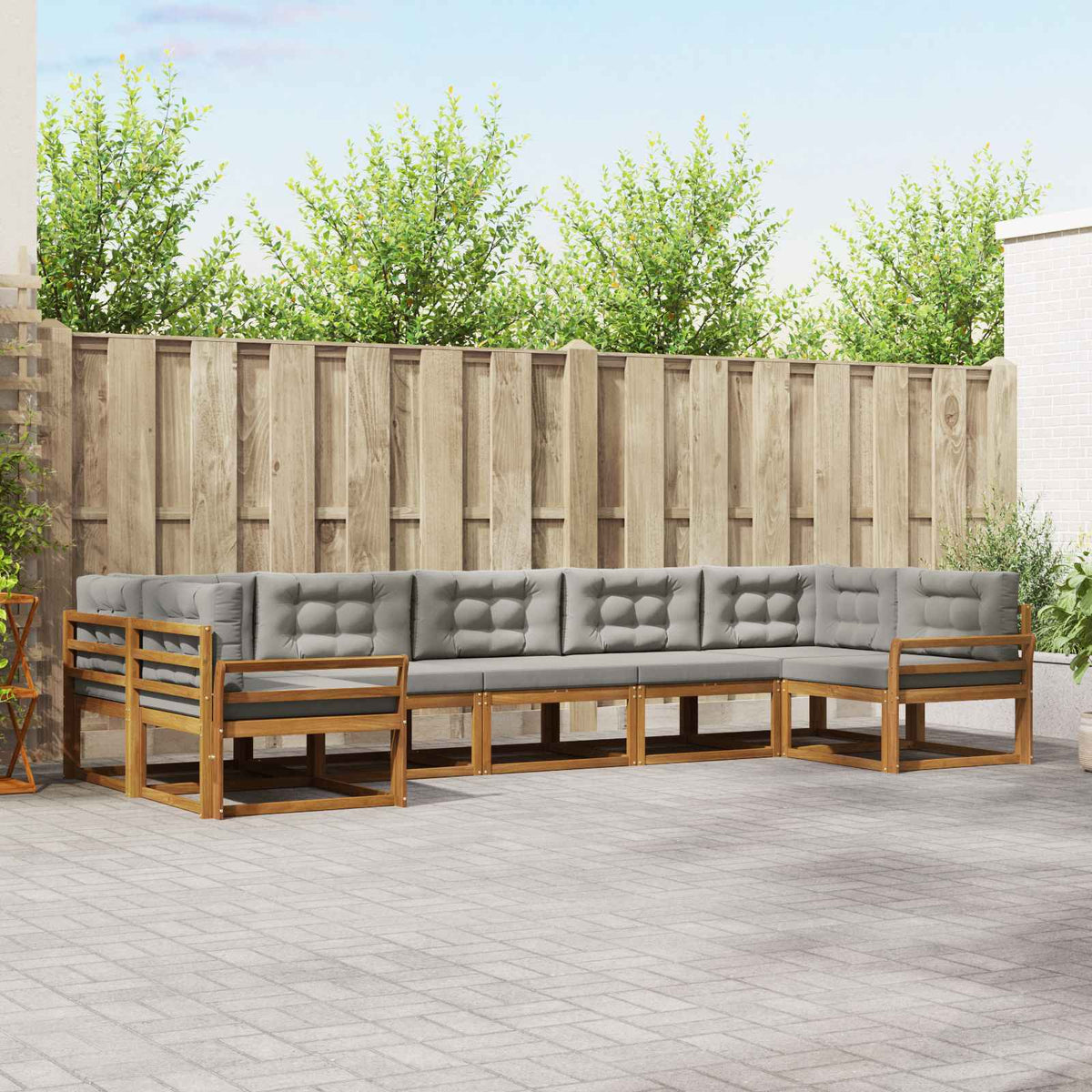 Buiten bankenset met kussen 7 pcs Natuurlijk en Lichtgrijs is nu te koop bij PeponiXL, paradijselijk wonen!