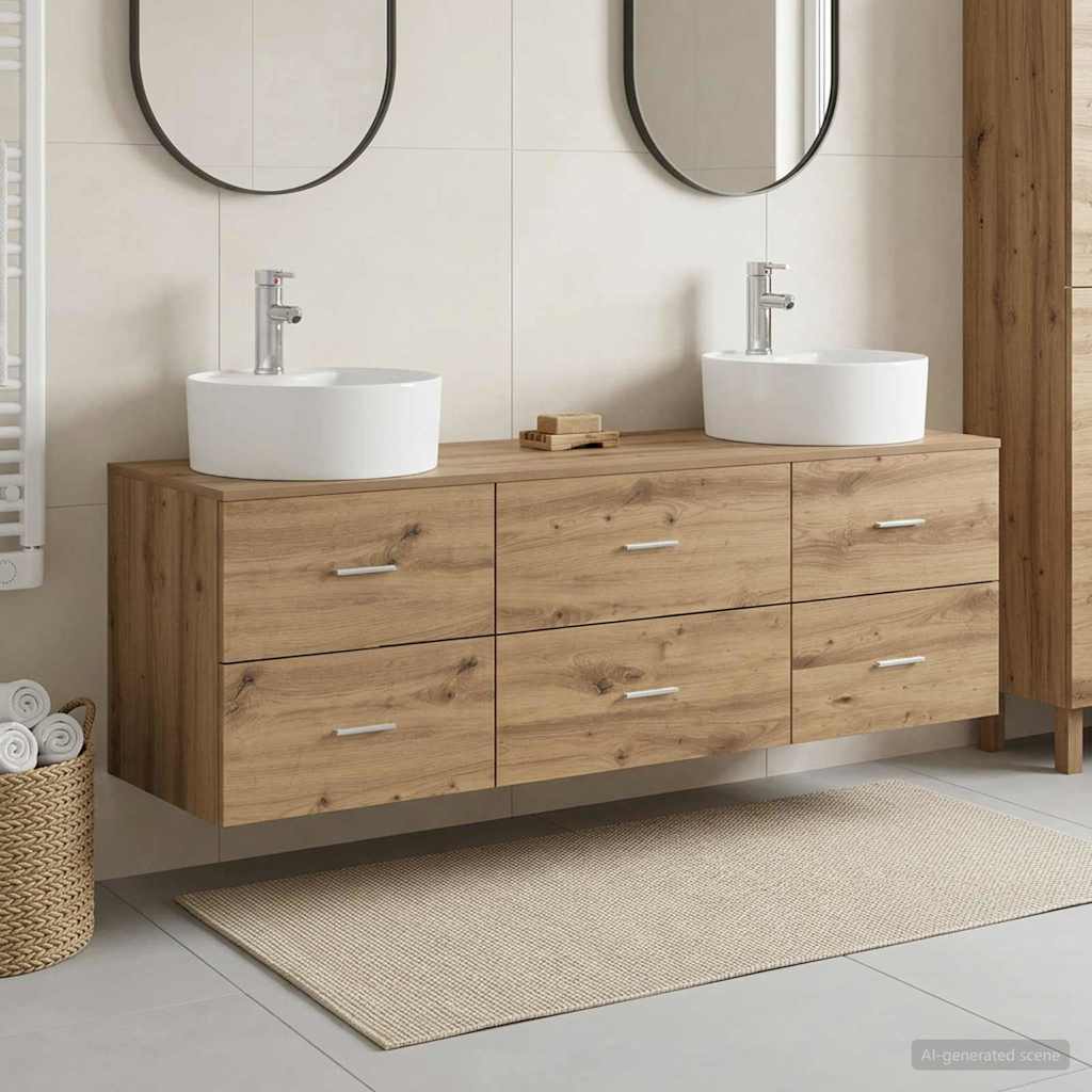 Badkamerkastenset 3 st Artisanaal eiken 62,5 x 44,5 x 50 cm is nu te koop bij PeponiXL, paradijselijk wonen!