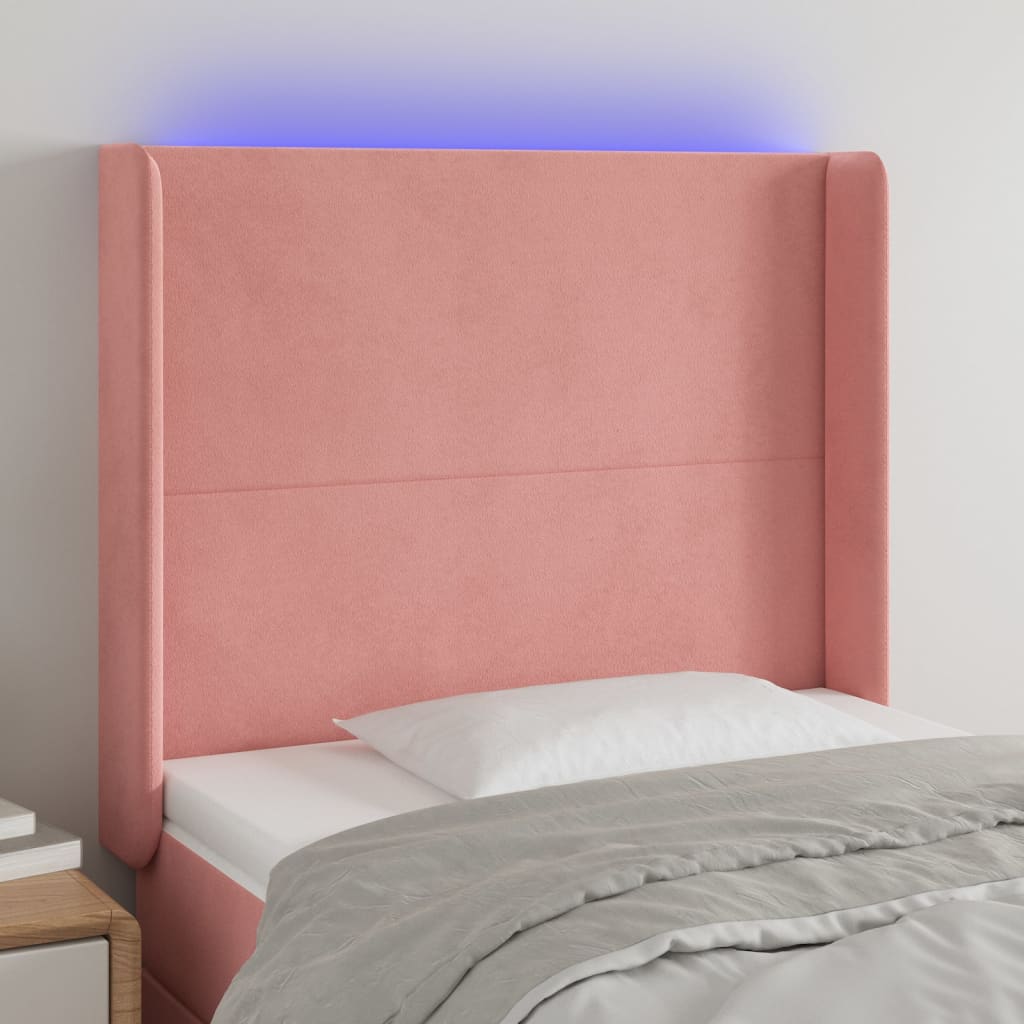 Hoofdbord LED 103x16x118/128 cm fluweel roze is nu te koop bij PeponiXL, paradijselijk wonen!