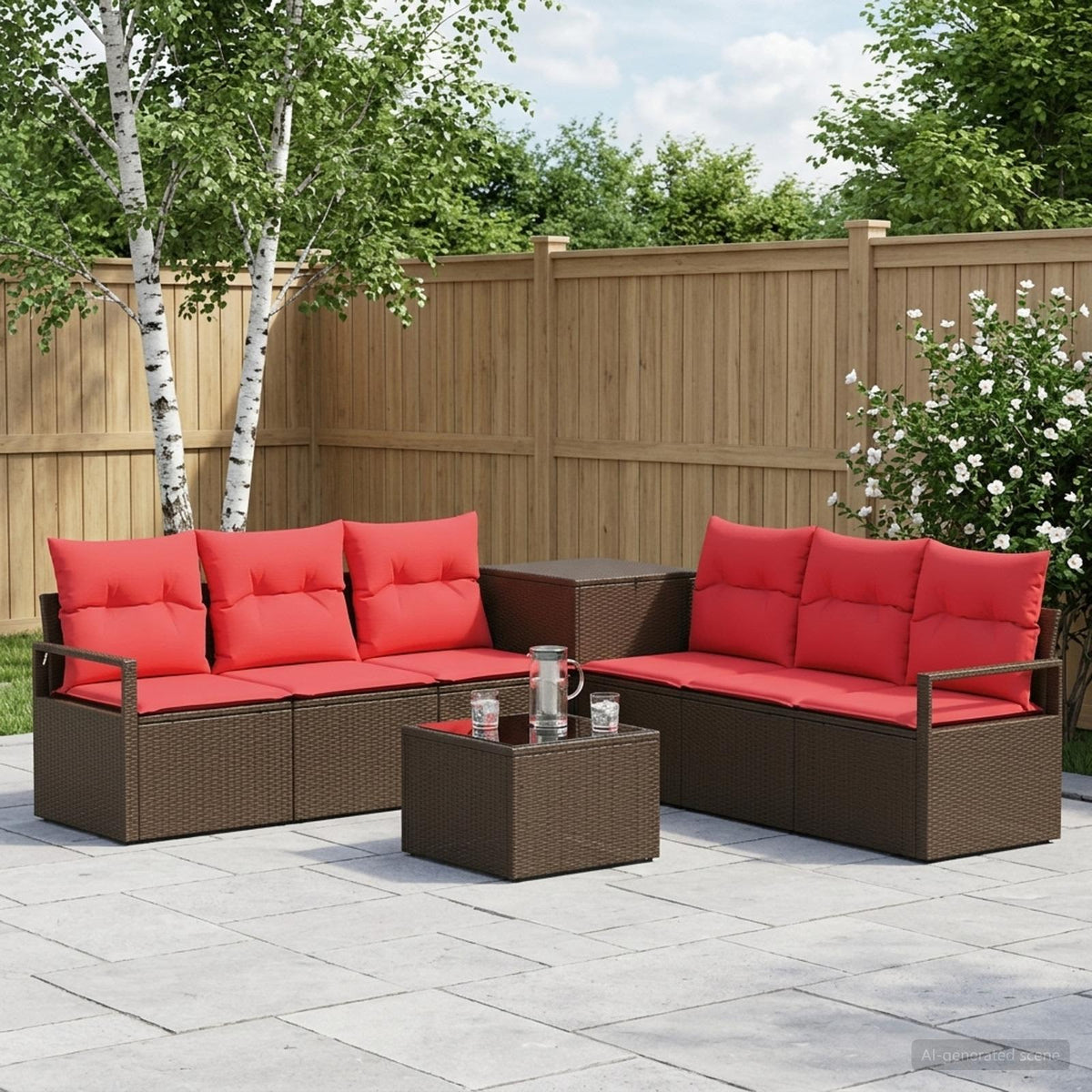Bankstel 8 st Bruin en Rood Poly Rattan en Staal is nu te koop bij PeponiXL, paradijselijk wonen!