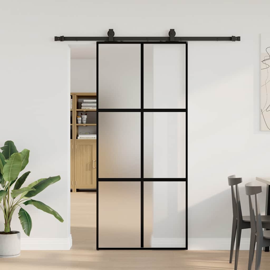 Schuifdeur met beslagset 90x205 cm gehard glas zwart is nu te koop bij PeponiXL, paradijselijk wonen!
