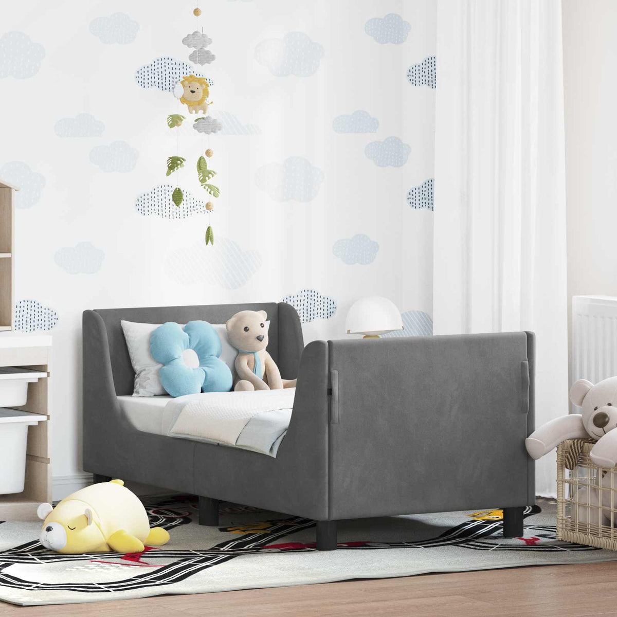 Peuterbedframe met hoofdbord Donkergrijs 70 x 140 cm Fluweel is nu te koop bij PeponiXL, paradijselijk wonen!