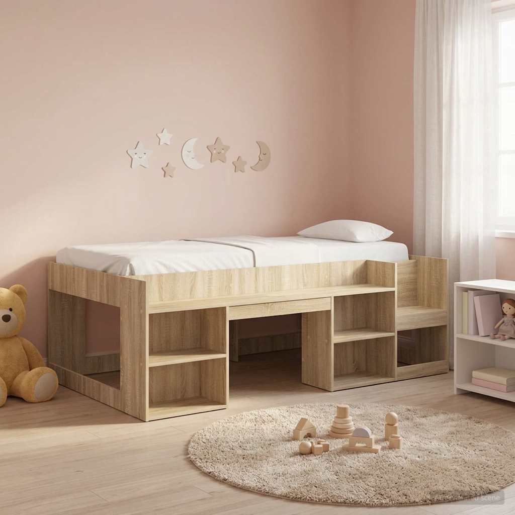Jeugd bedframe met opbergruimte Sonoma Eiken 80 x 200 cm is nu te koop bij PeponiXL, paradijselijk wonen!