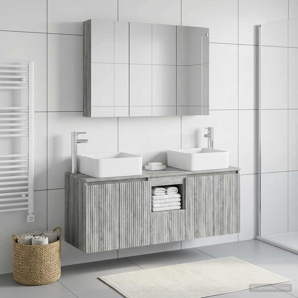 Badkamerkastenset 4 st Grijs Sonoma Bewerkt hout is nu te koop bij PeponiXL, paradijselijk wonen!