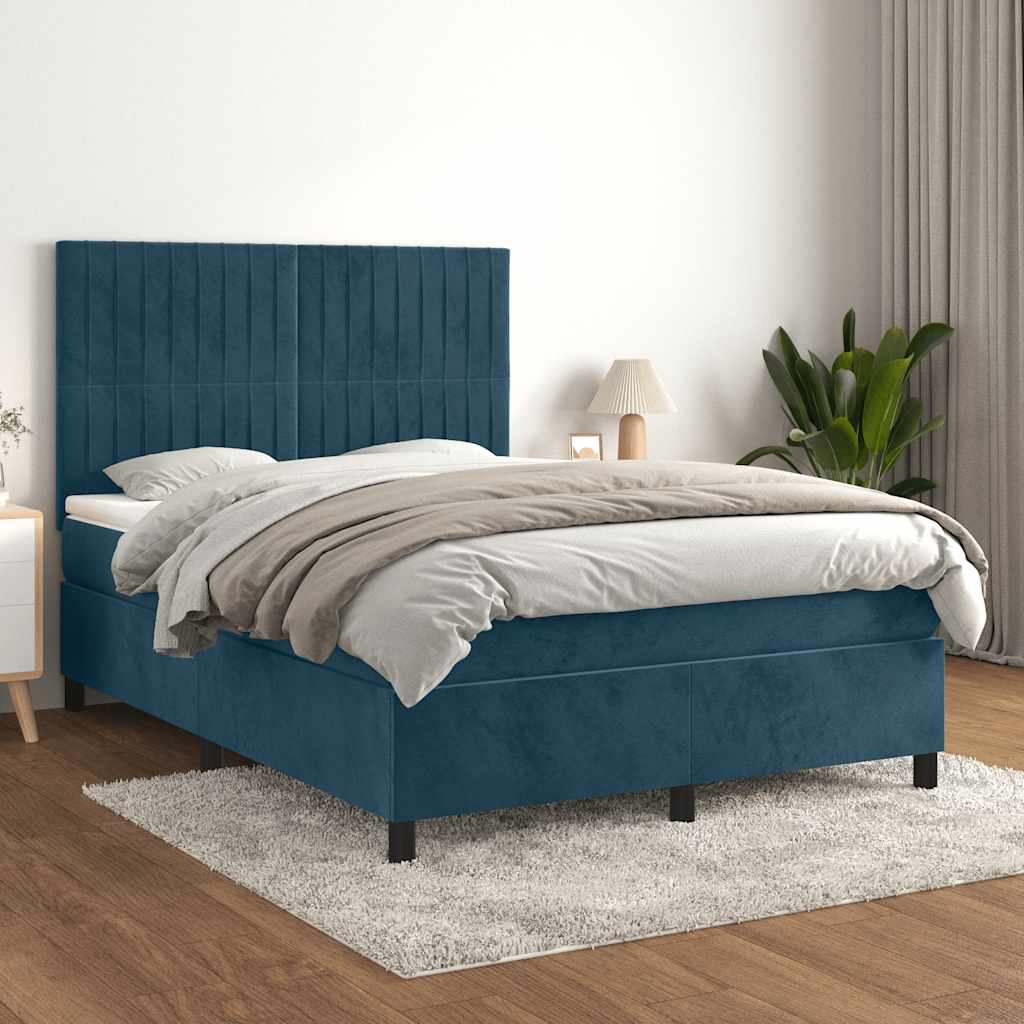 Boxspring met matras fluweel donkerblauw 140x200 cm is nu te koop bij PeponiXL, paradijselijk wonen!