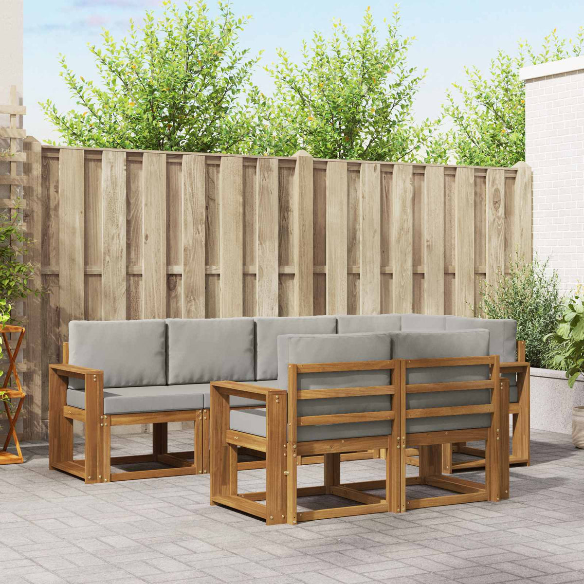 Buiten bankenset met kussen 7 pcs Natuurlijk en Lichtgrijs is nu te koop bij PeponiXL, paradijselijk wonen!