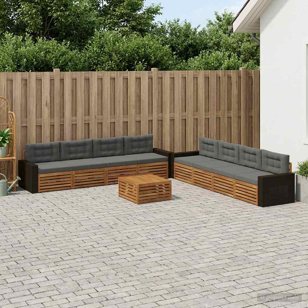 Buiten bankenset 9 pcs Natuurlijk en Antraciet Polyester is nu te koop bij PeponiXL, paradijselijk wonen!