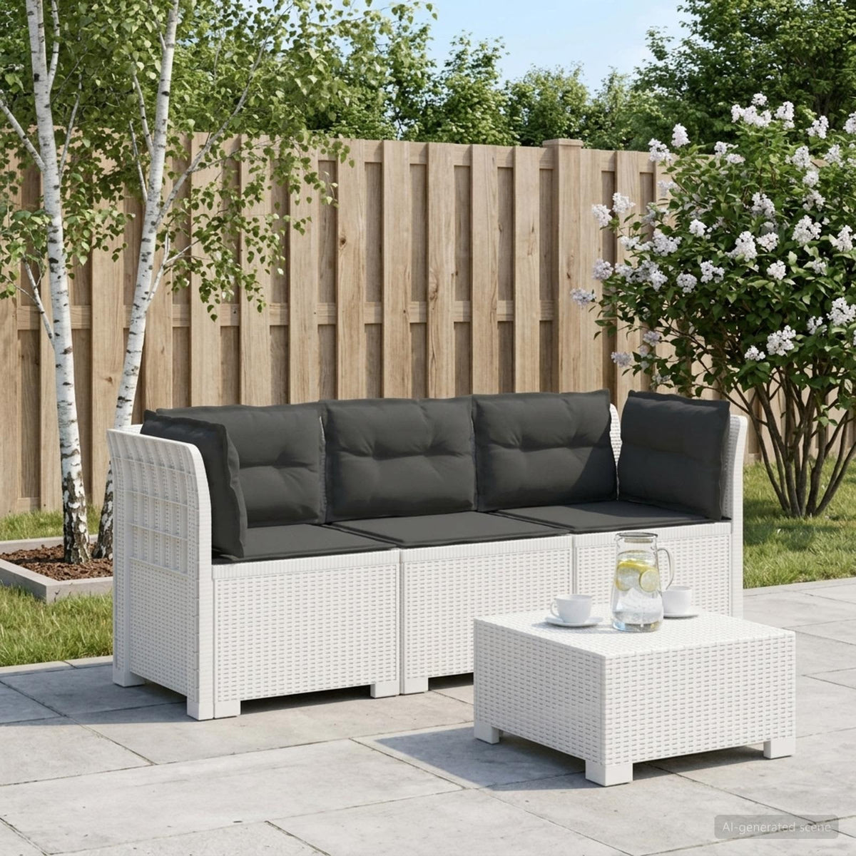 3-zits tuinbank met kussens in rattanlook PP Wit is nu te koop bij PeponiXL, paradijselijk wonen!