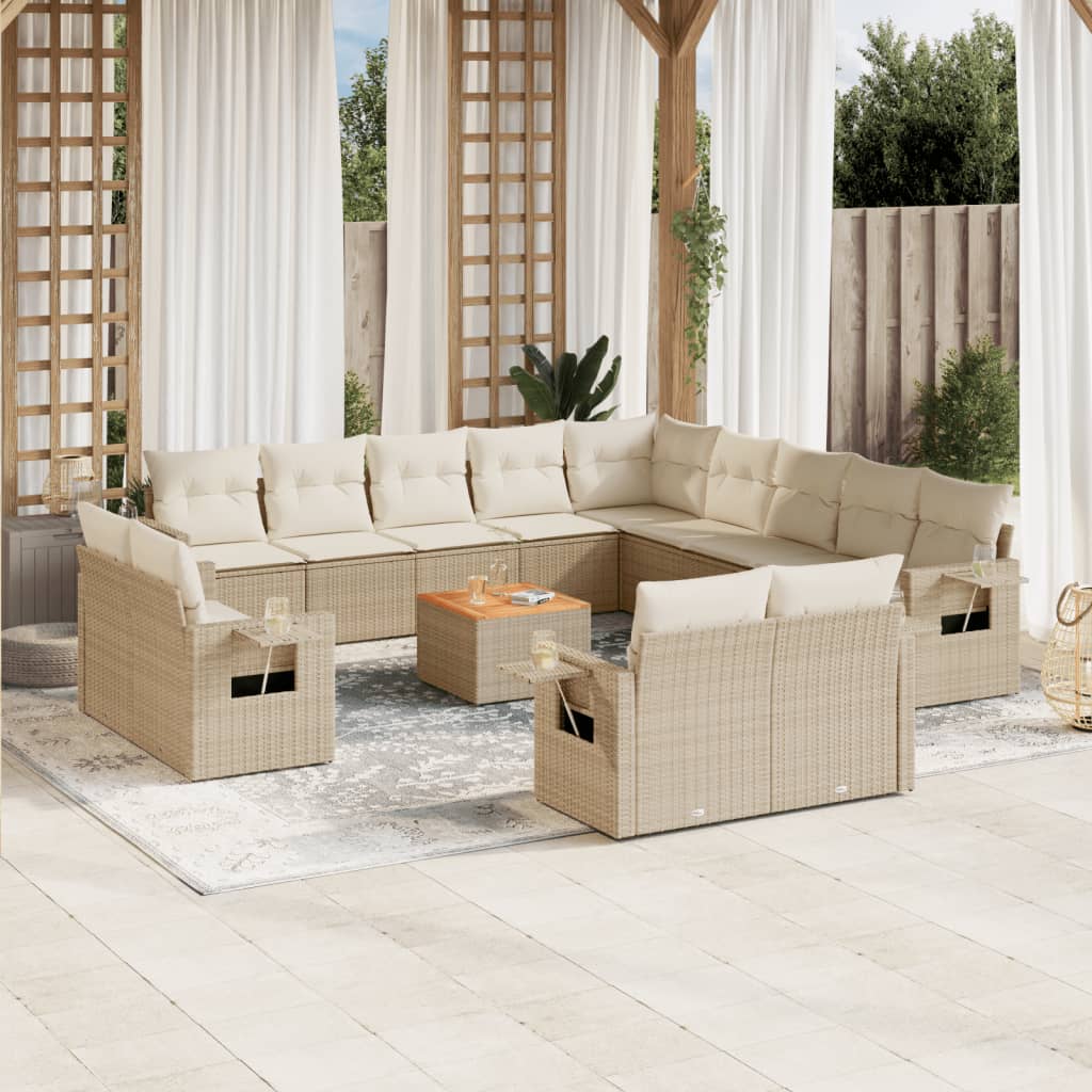 14-delige Loungeset met kussens poly rattan beige is nu te koop bij PeponiXL, paradijselijk wonen!