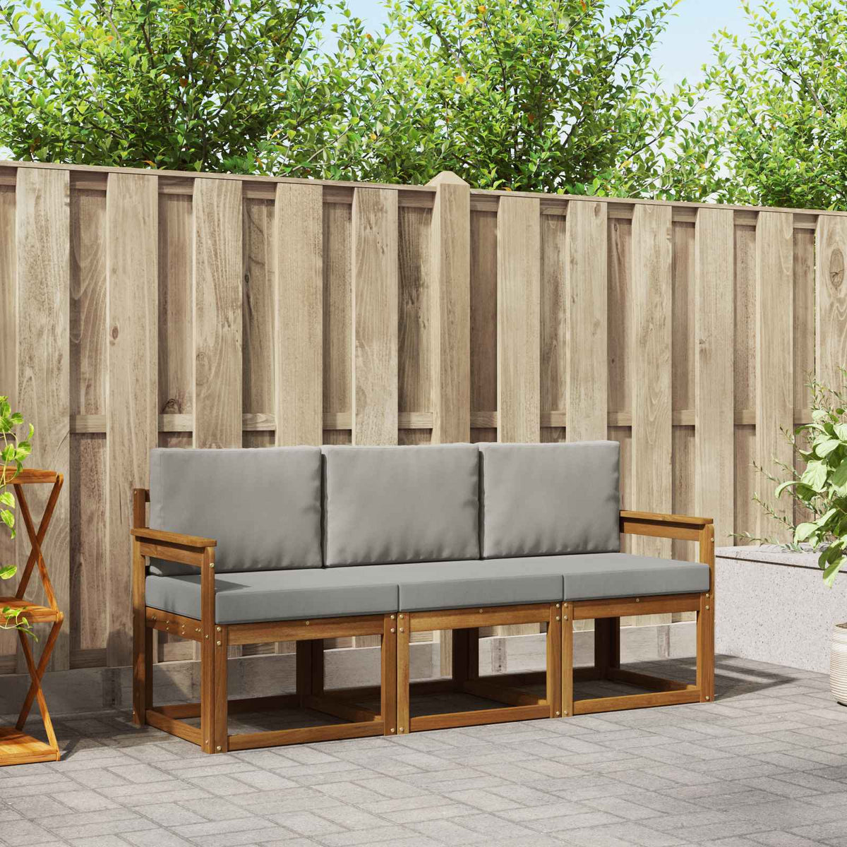 Buiten bankenset met kussen 3 pcs Natuurlijk en Lichtgrijs is nu te koop bij PeponiXL, paradijselijk wonen!