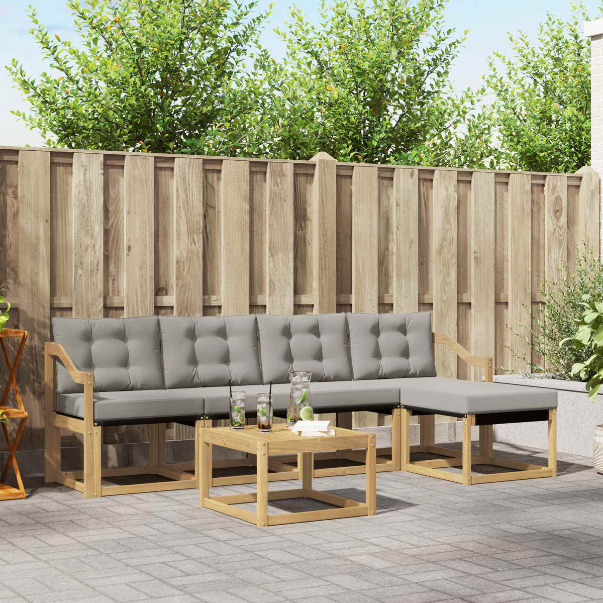 Buiten bankenset met kussen 6 pcs Wit en Lichtgrijs is nu te koop bij PeponiXL, paradijselijk wonen!