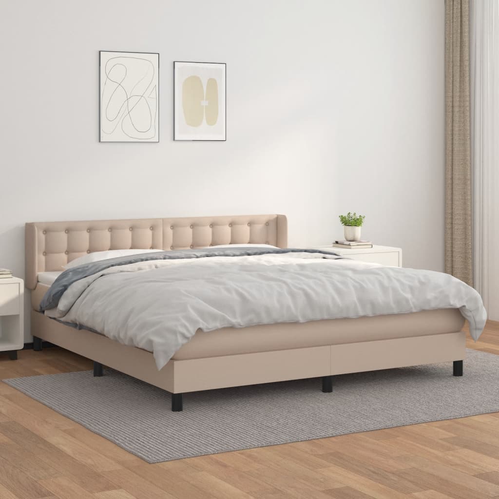 Boxspring met matras kunstleer cappuccinokleurig 160x200 cm is nu te koop bij PeponiXL, paradijselijk wonen!