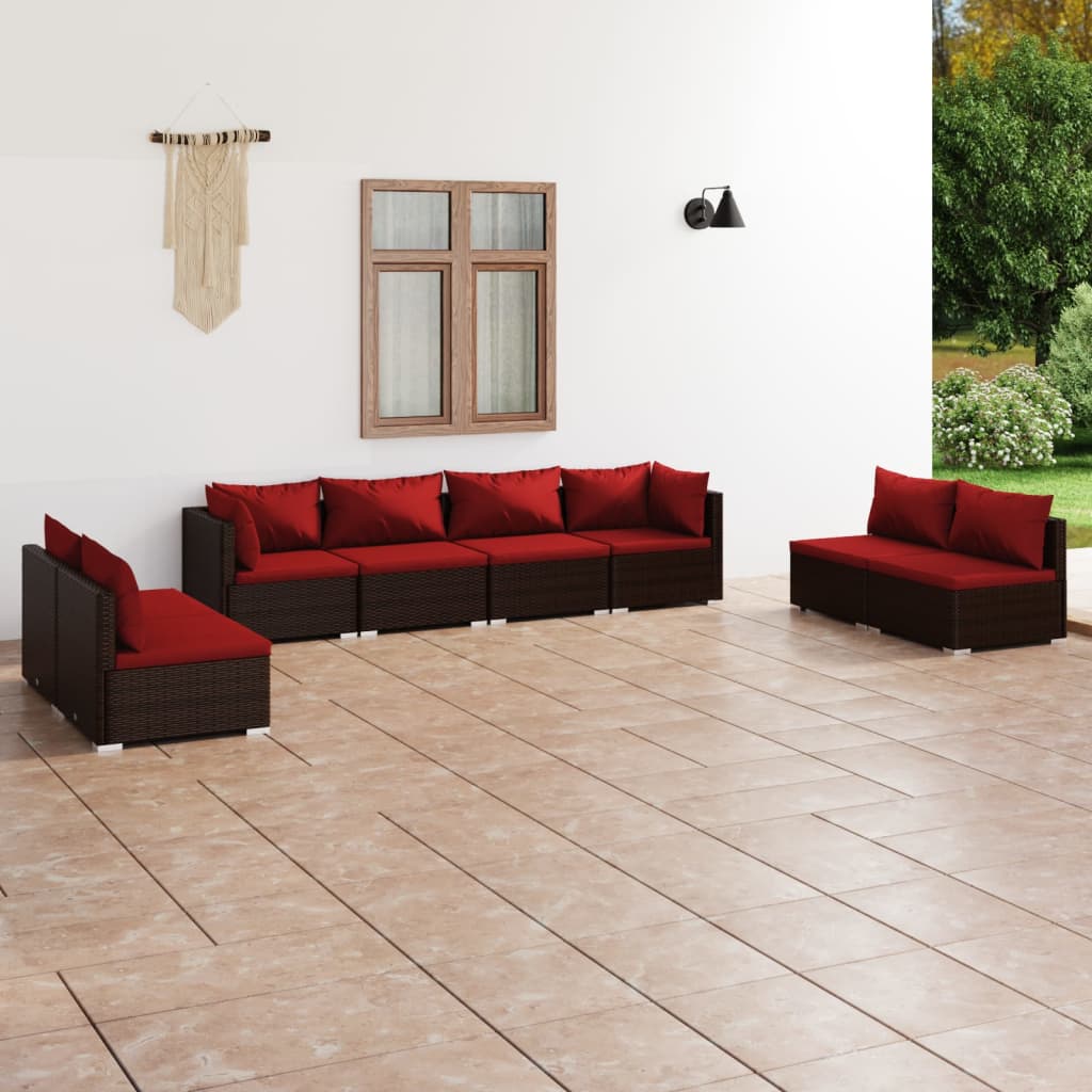 8-delige Loungeset met kussens poly rattan bruin is nu te koop bij PeponiXL, paradijselijk wonen!
