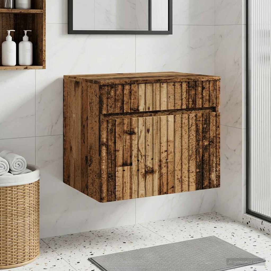 Wand Gemonteerde Badkamerkast Oud hout 59 x 44,5 x 50 cm is nu te koop bij PeponiXL, paradijselijk wonen!