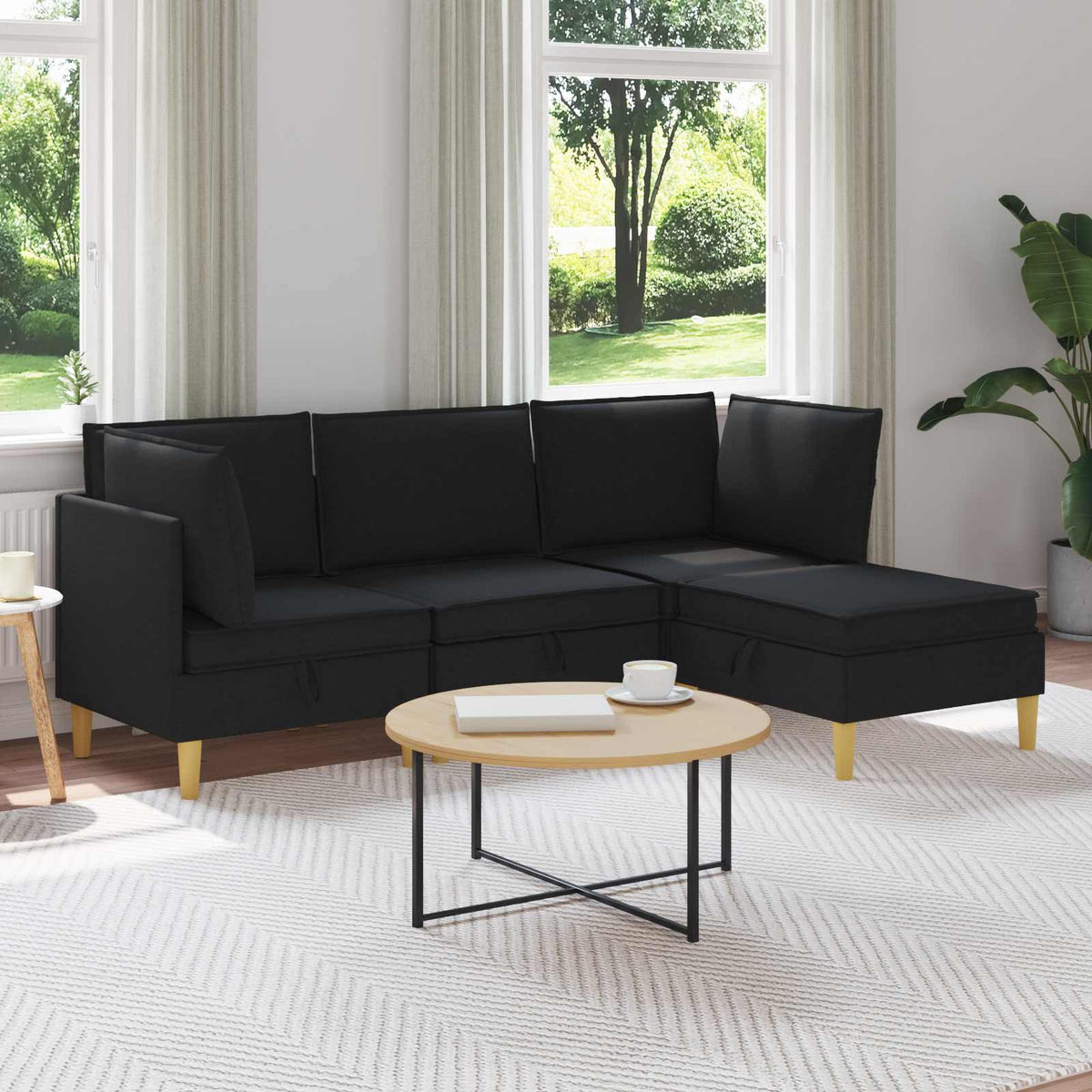Woonkamer Meubelset met kussen met opslag 4 pcs Zwart Stof is nu te koop bij PeponiXL, paradijselijk wonen!