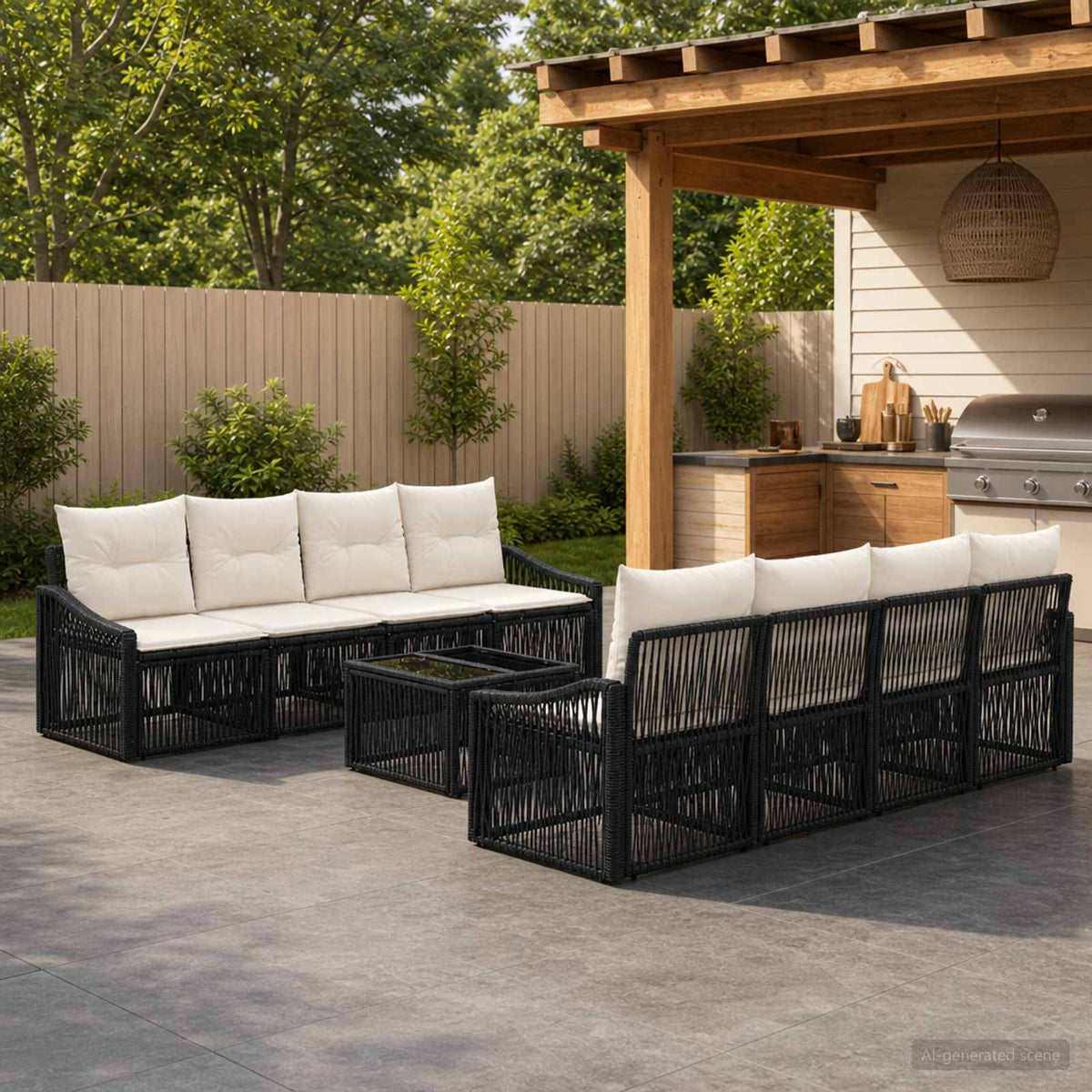 Tuinbankenset 9 st Zwart poly rattan is nu te koop bij PeponiXL, paradijselijk wonen!