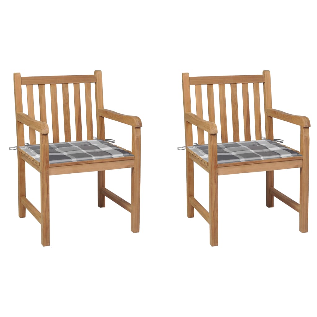 Tuinstoelen 2 st met grijs geruite kussens massief teakhout is nu te koop bij PeponiXL, paradijselijk wonen!