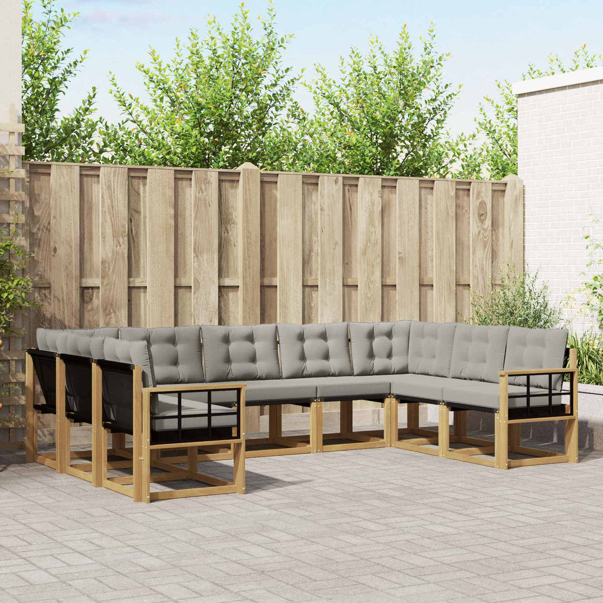 Buiten bankenset met kussen 9 pcs Wit en Lichtgrijs is nu te koop bij PeponiXL, paradijselijk wonen!