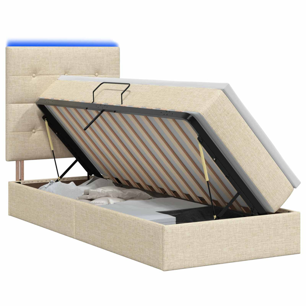 LED Opslagbed met Matras Crèmekleurig 90 x 200 cm Stof is nu te koop bij PeponiXL, paradijselijk wonen!