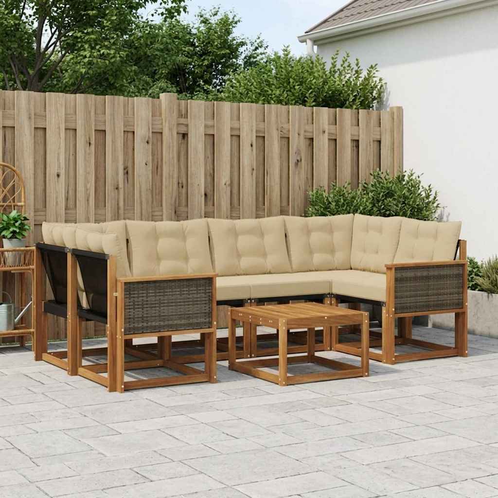 Buiten bankenset met kussen 7 pcs Natuurlijk en Beige is nu te koop bij PeponiXL, paradijselijk wonen!