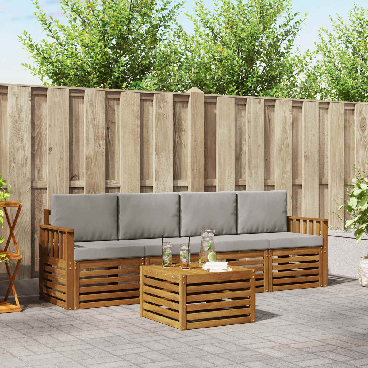 Buiten bankenset met kussen 5 pcs Natuurlijk en Lichtgrijs is nu te koop bij PeponiXL, paradijselijk wonen!