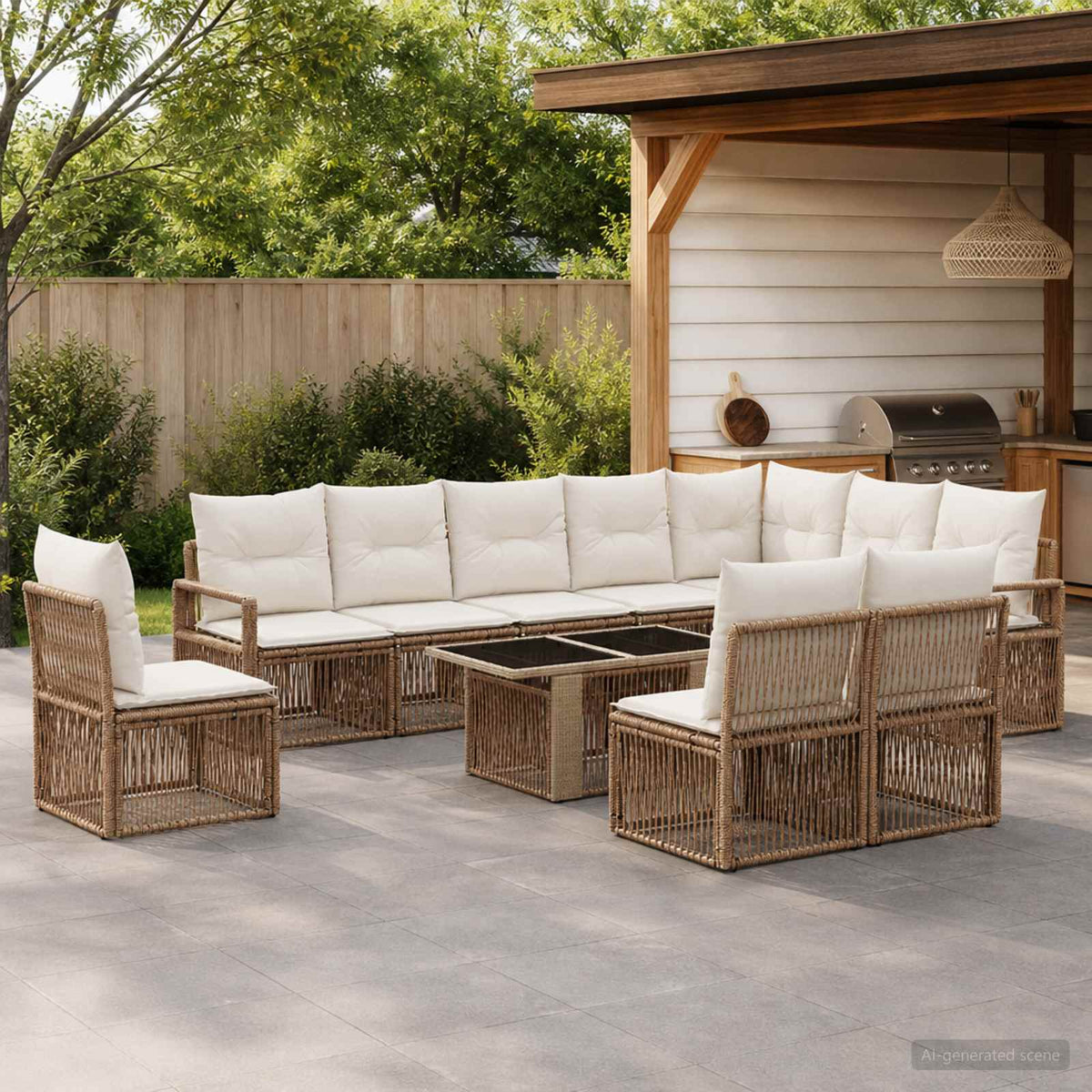 Tuinbankenset 11 st Beige en Crème Wit poly rattan is nu te koop bij PeponiXL, paradijselijk wonen!