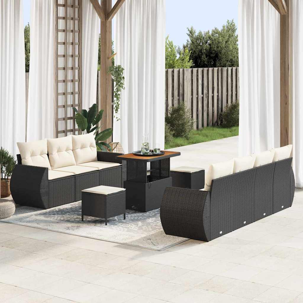 Tuin Sofa Set met kussen met opslag 10 pcs Zwart poly rattan is nu te koop bij PeponiXL, paradijselijk wonen!