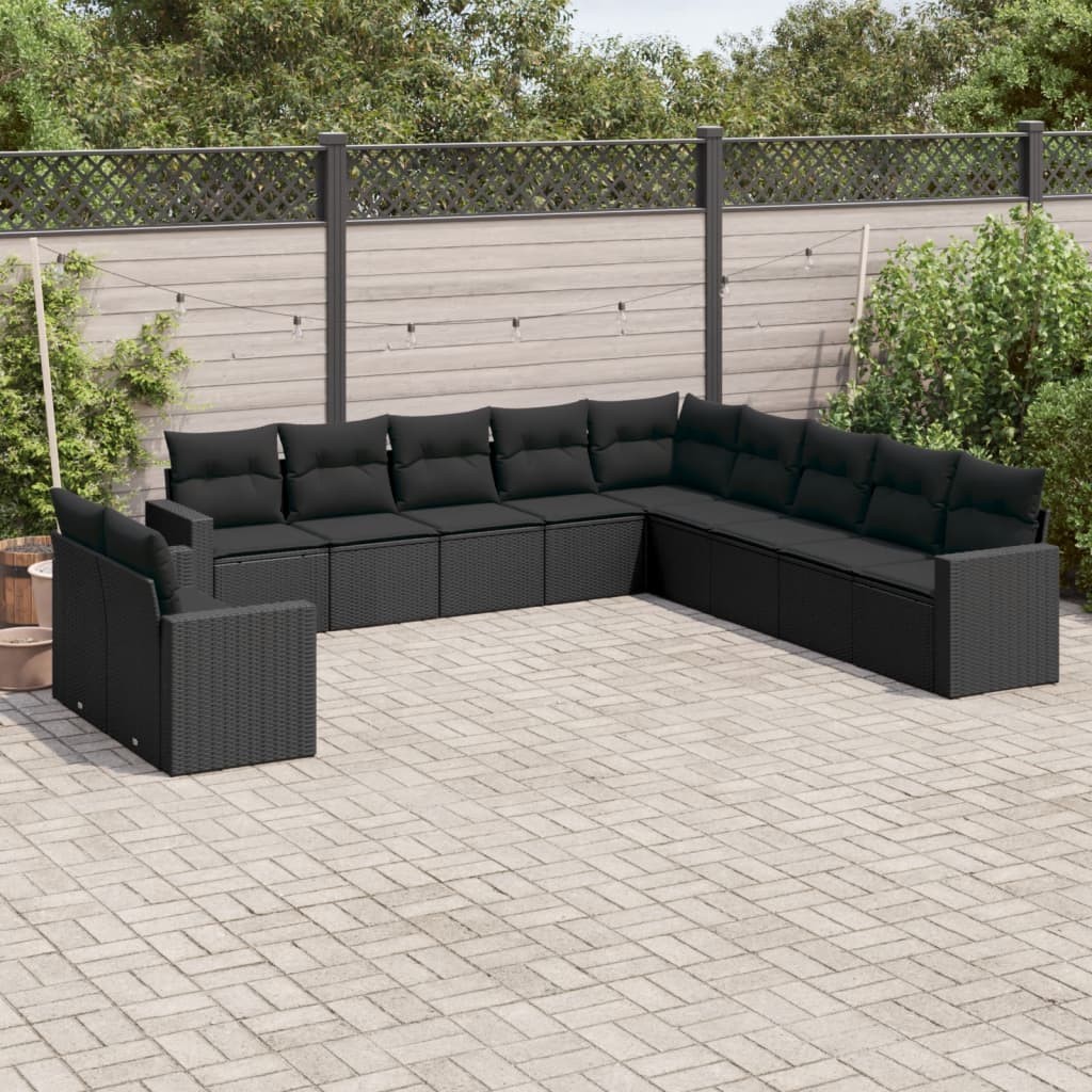 11-delige Loungeset met kussens poly rattan zwart is nu te koop bij PeponiXL, paradijselijk wonen!