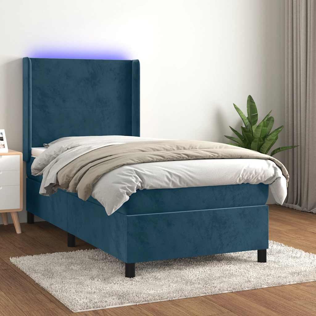 Boxspring met matras en LED fluweel donkerblauw 80x200 cm is nu te koop bij PeponiXL, paradijselijk wonen!