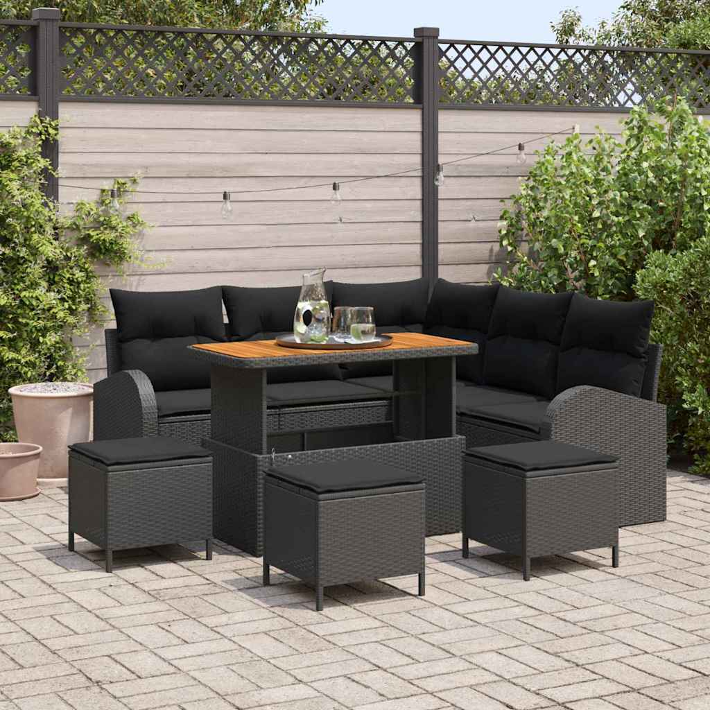 Tuinbankenset met kussen 9 pcs Zwart poly rattan is nu te koop bij PeponiXL, paradijselijk wonen!