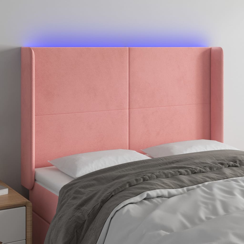 Hoofdbord LED 147x16x118/128 cm fluweel roze is nu te koop bij PeponiXL, paradijselijk wonen!
