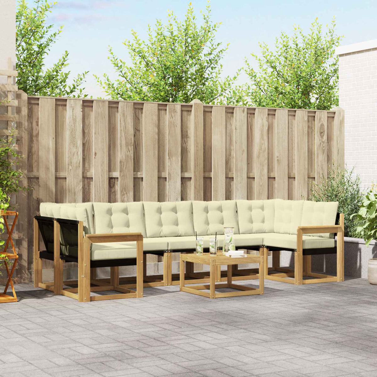 Buiten bankenset met kussen 8 pcs Wit en crèmekleurig is nu te koop bij PeponiXL, paradijselijk wonen!