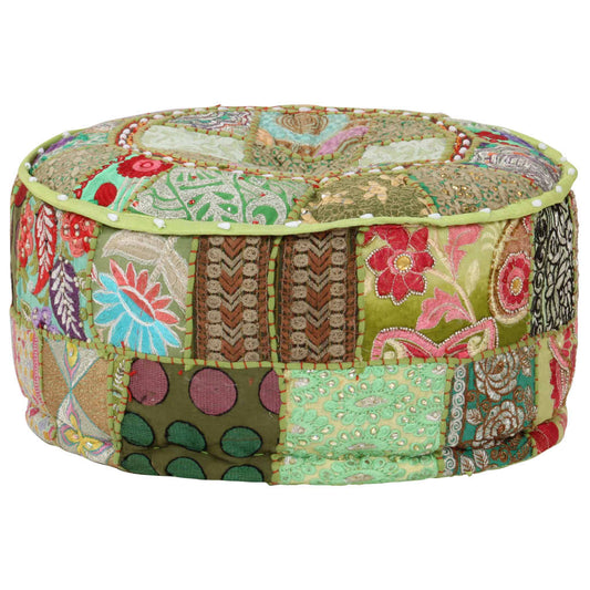 Poef patchwork rond handgemaakt 40x20 cm katoen groen is nu te koop bij PeponiXL, paradijselijk wonen!
