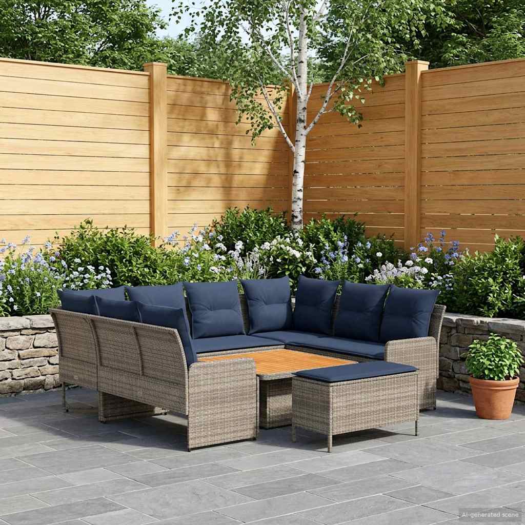 Meubelsets met kussen 7 pcs Grijs en Marineblauw PE Rattan is nu te koop bij PeponiXL, paradijselijk wonen!