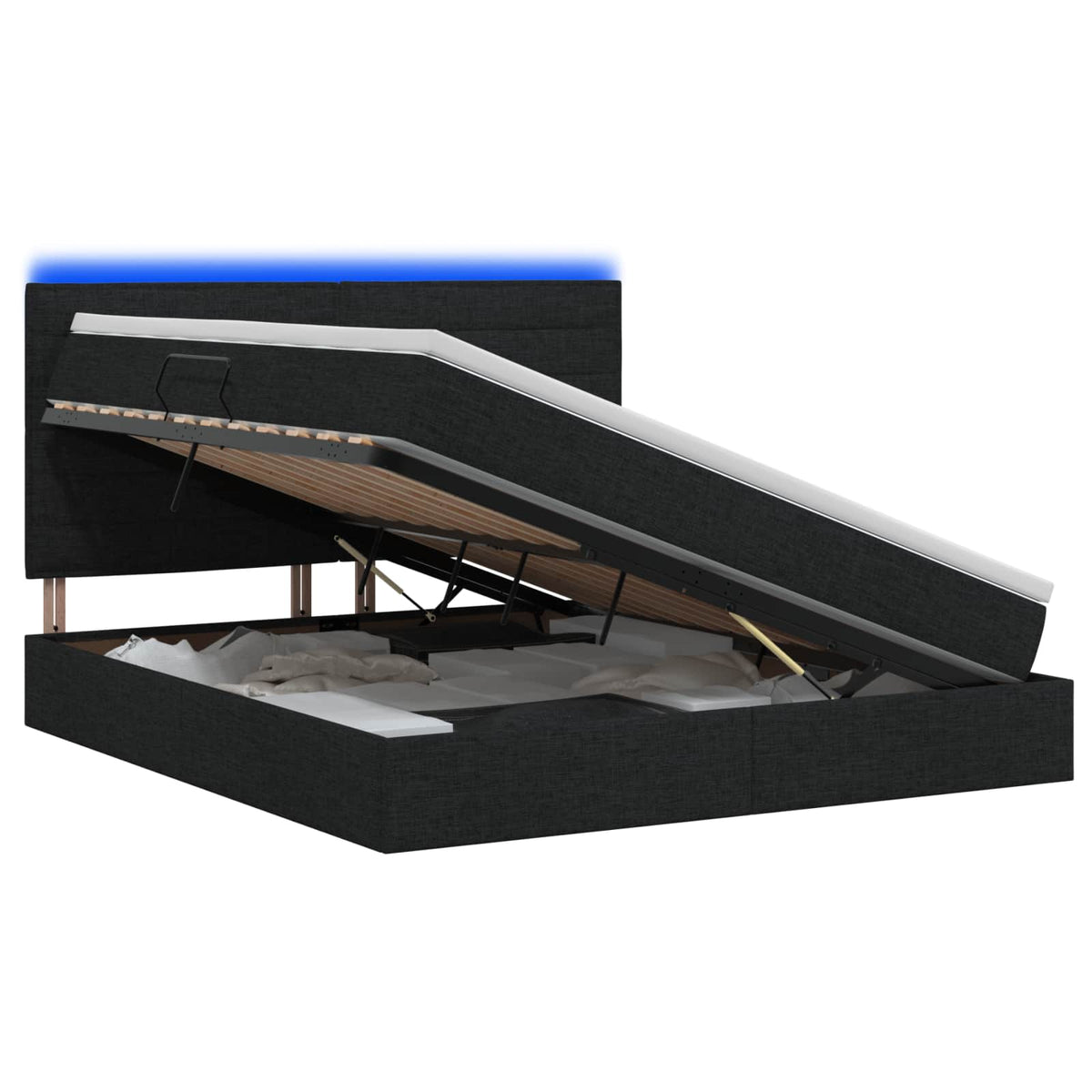 LED Opslagbed met Matras Zwart 140 x 190 cm Stof is nu te koop bij PeponiXL, paradijselijk wonen!