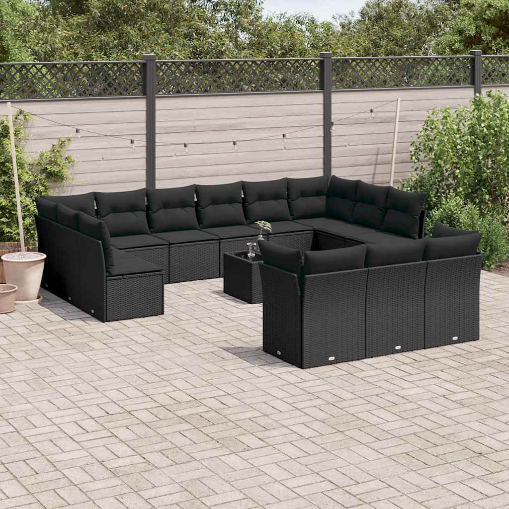 14-delige Loungeset met kussens poly rattan zwart is nu te koop bij PeponiXL, paradijselijk wonen!