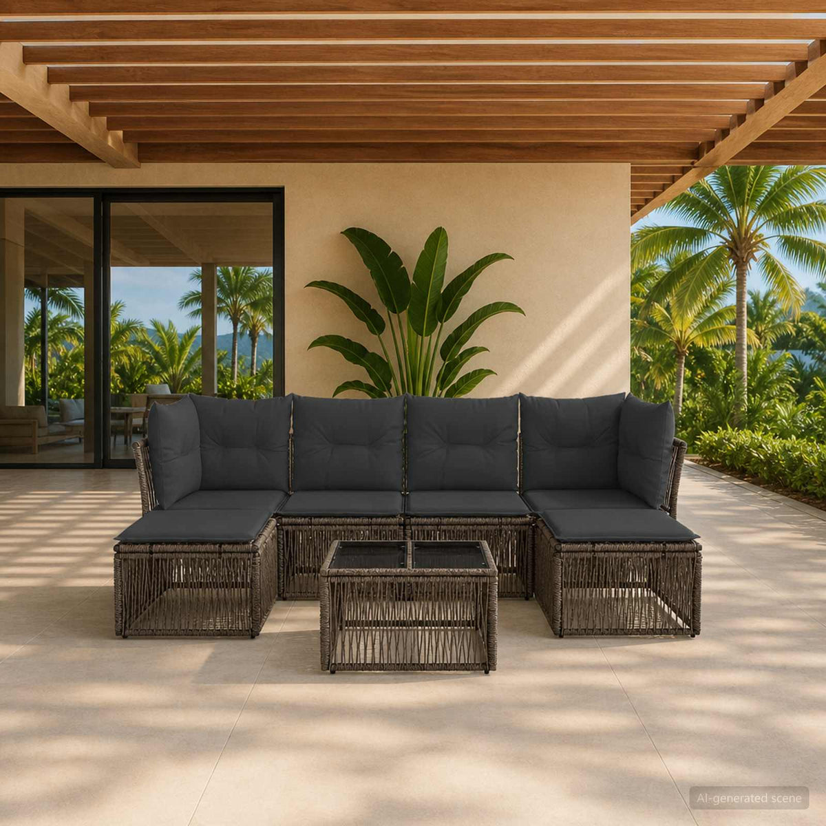 Tuinbankenset 7 pcs Grijs poly rattan is nu te koop bij PeponiXL, paradijselijk wonen!