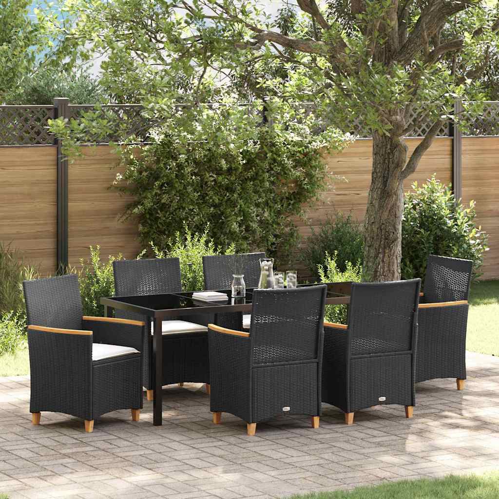 Tuin eettafelset 7 pcs Zwart poly rattan is nu te koop bij PeponiXL, paradijselijk wonen!