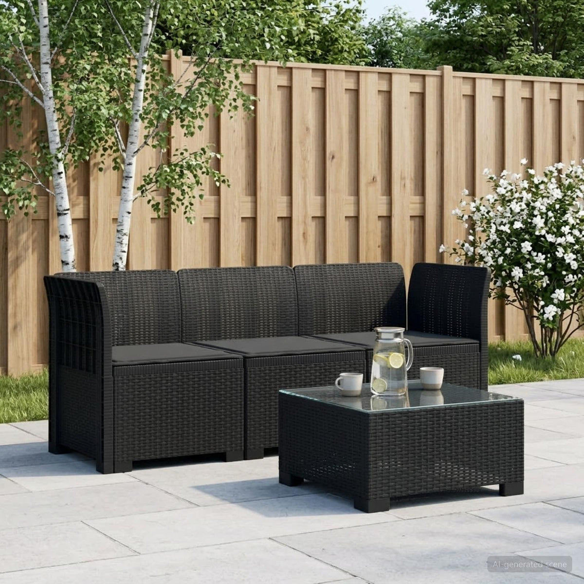 3-zits tuinbank met kussens in rattanlook PP Antraciet is nu te koop bij PeponiXL, paradijselijk wonen!