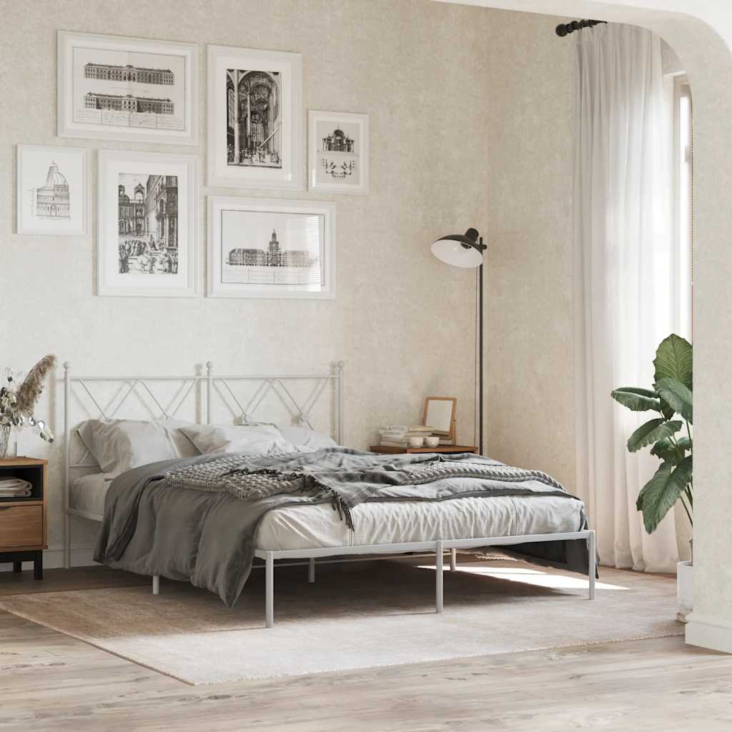 Bedframe met hoofdbord metaal wit 140x190 cm is nu te koop bij PeponiXL, paradijselijk wonen!