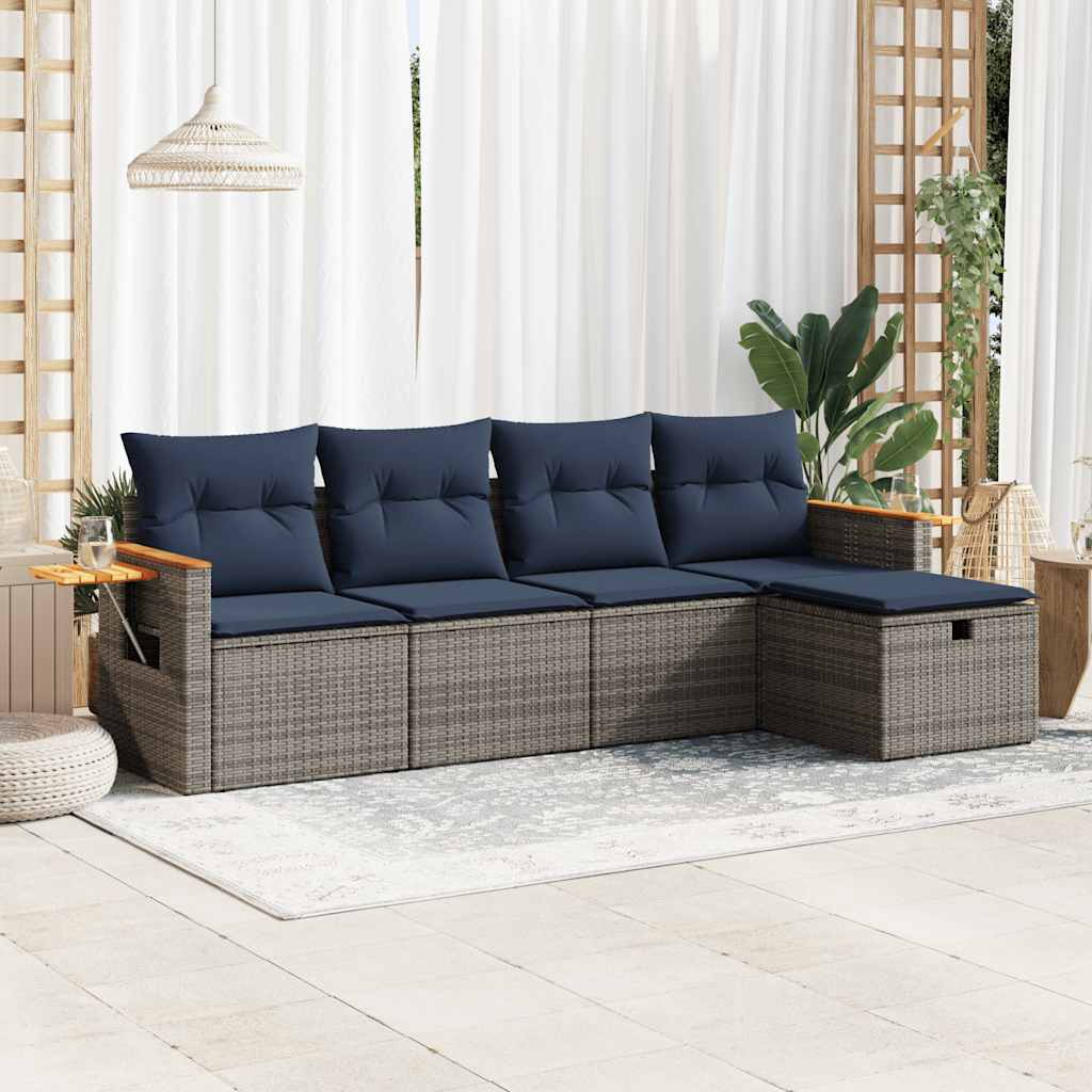 5-delige Loungeset met kussens poly rattan grijs is nu te koop bij PeponiXL, paradijselijk wonen!