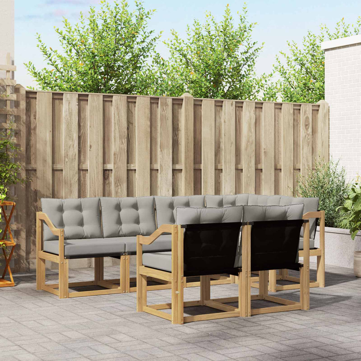 Buiten bankenset met kussen 7 pcs Wit en Lichtgrijs is nu te koop bij PeponiXL, paradijselijk wonen!
