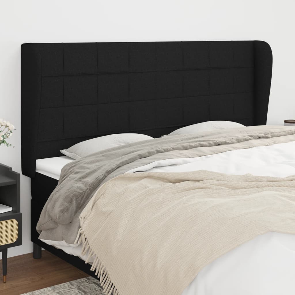 Hoofdbord met randen 203x23x118/128 cm stof zwart is nu te koop bij PeponiXL, paradijselijk wonen!