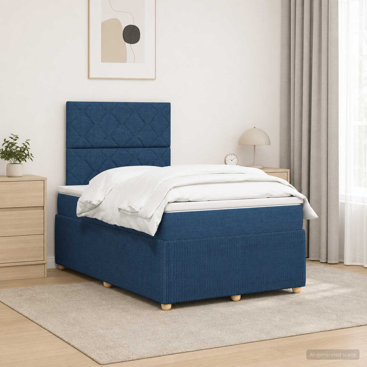 Boxspringbed met matras met hoofdeinde Blauw 120 x 200 cm Stof is nu te koop bij PeponiXL, paradijselijk wonen!