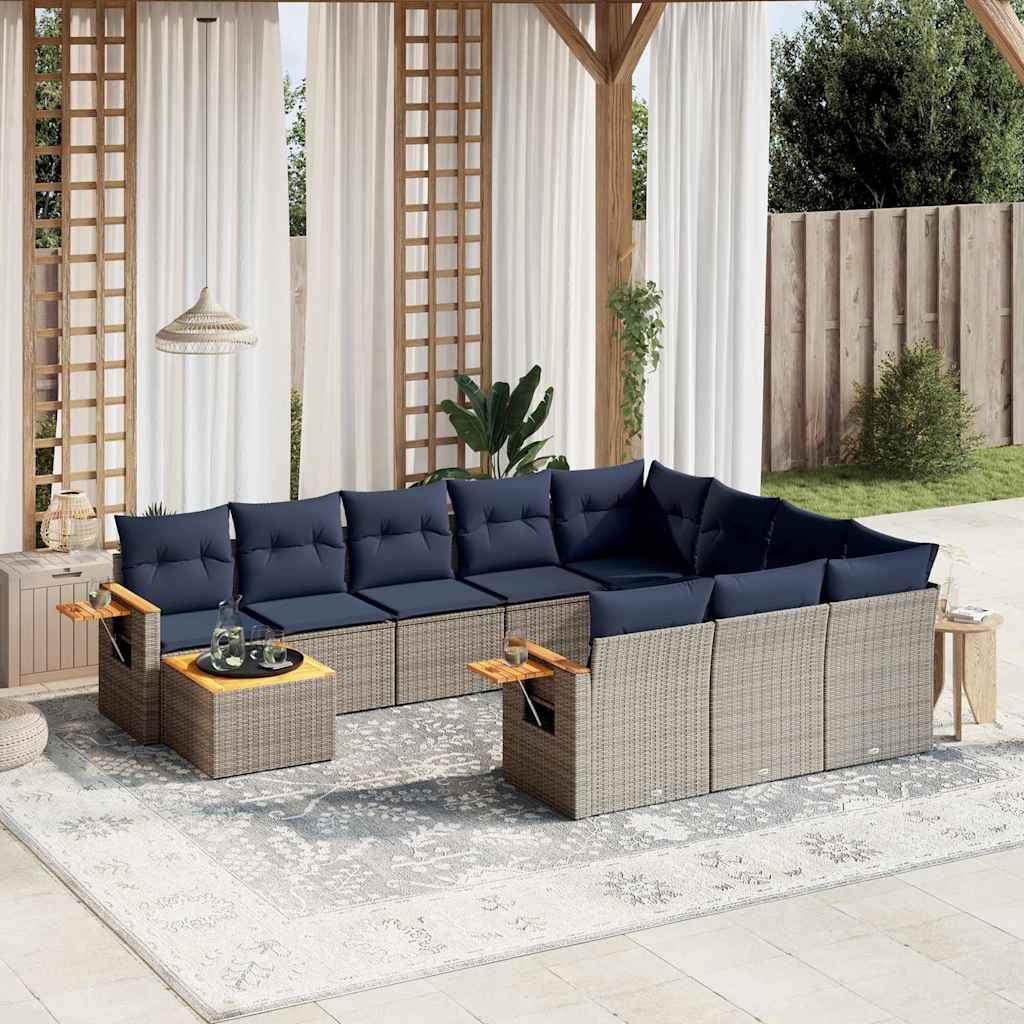 11-delige Loungeset met kussens poly rattan grijs is nu te koop bij PeponiXL, paradijselijk wonen!